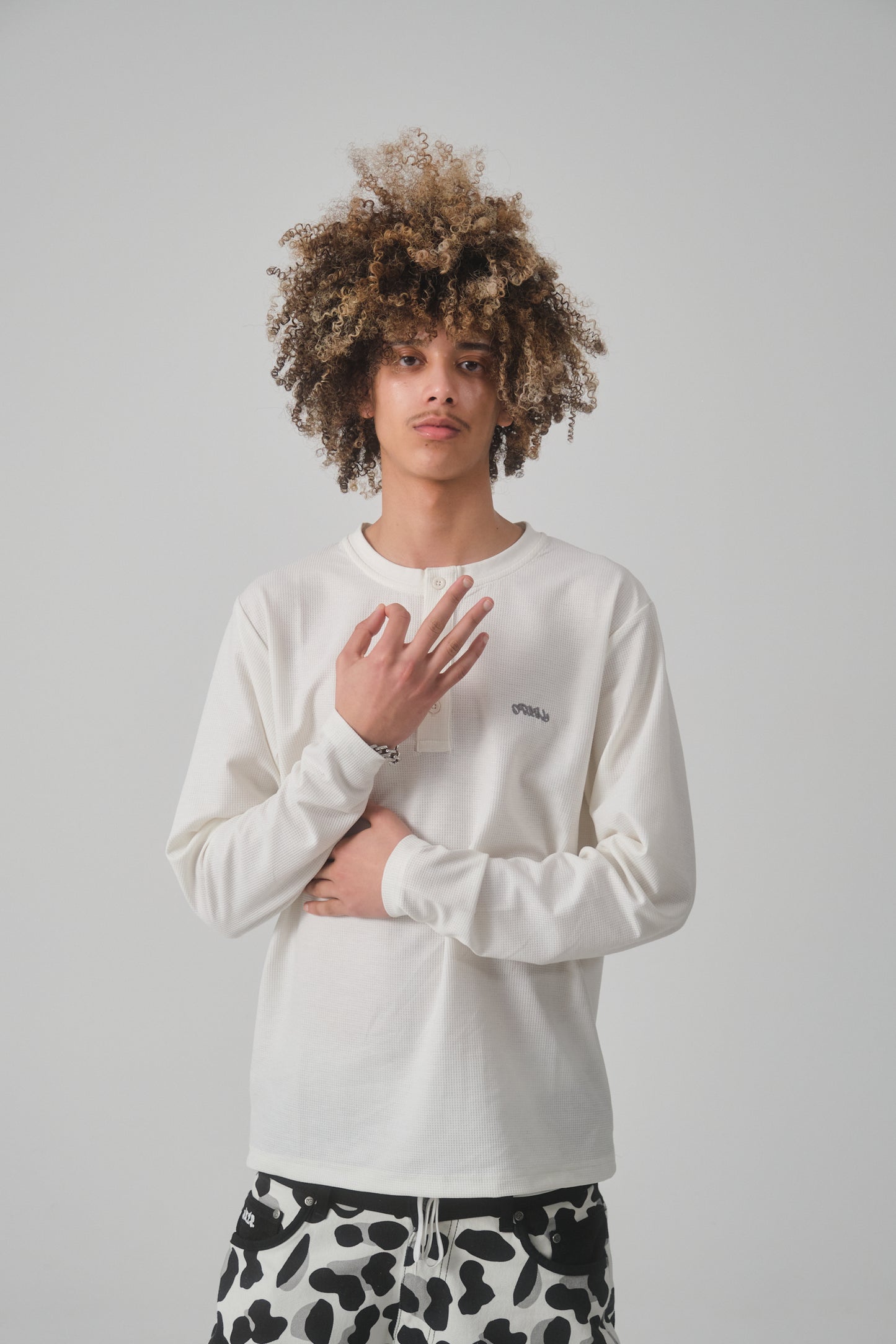 Henley Waffle Longsleeve White