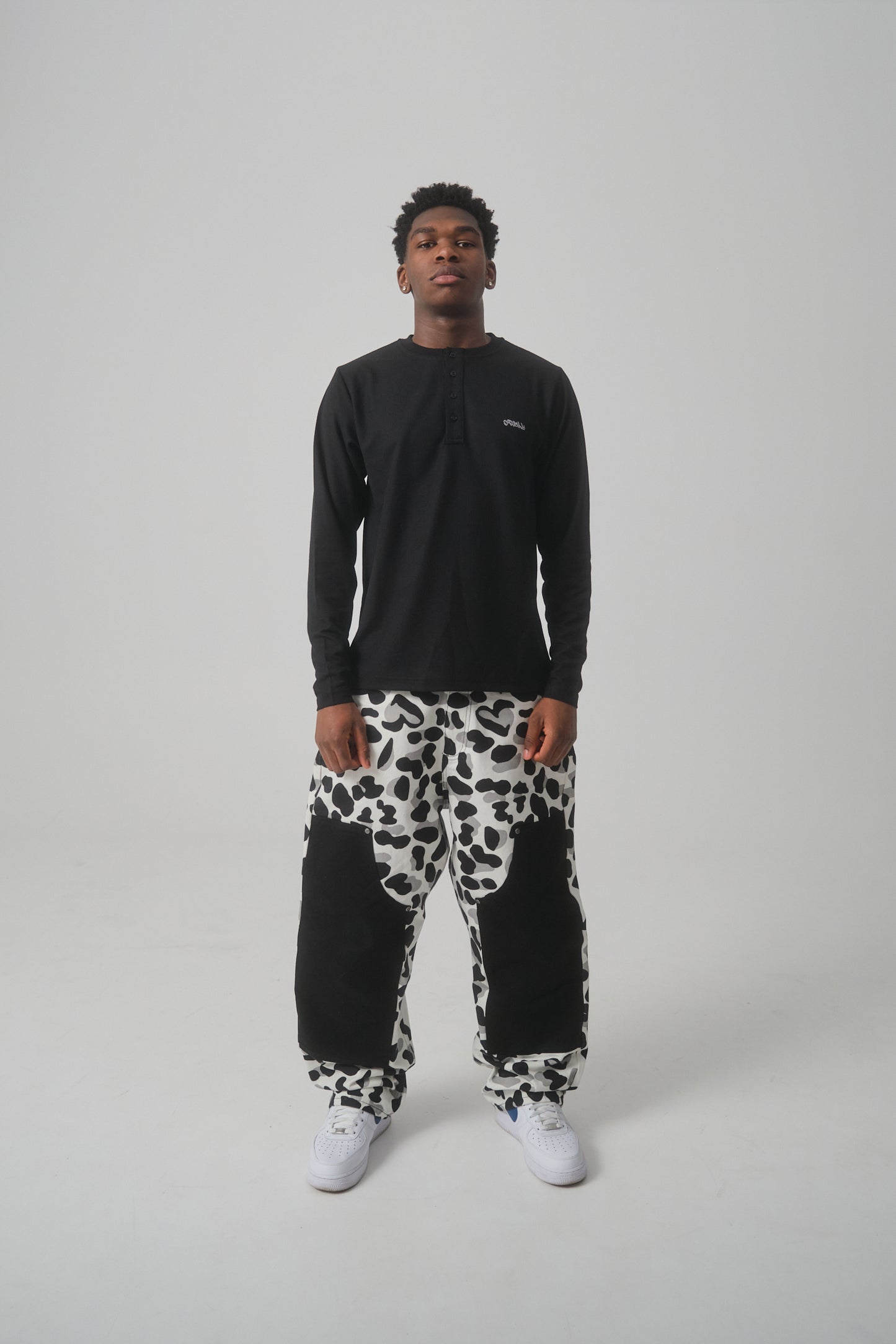 Henley Waffle Longsleeve Black