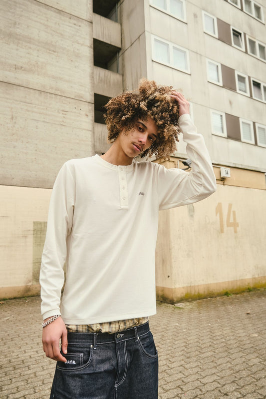 Henley Waffle Longsleeve White